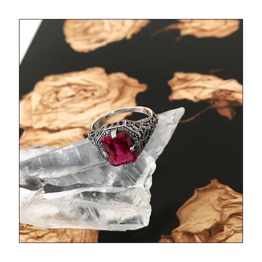 Vintage Rare Art Deco PASTE Burmese Ruby Ring - Picture 2 of 5